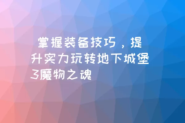  掌握装备技巧，提升实力玩转地下城堡3魔物之魂