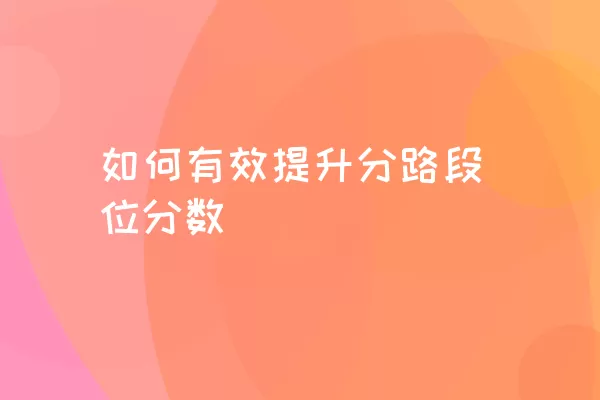 如何有效提升分路段位分数